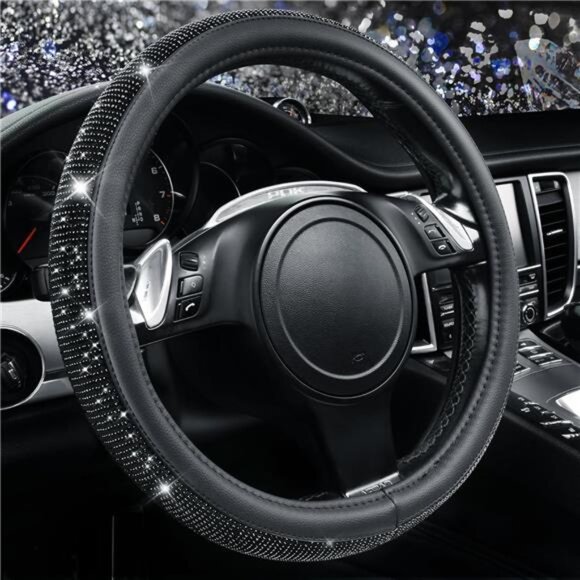Bling Diamond Leather Steering Wheel Cover, With Sparkly Crystal Glitter - Picture 1 of 7